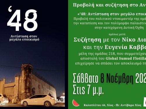 H κατοχή και η αλληλεγγύη: Προβολή και συζήτηση για την Παλαιστίνη στο «Αντίβαρο» το Σάββατο 8/11